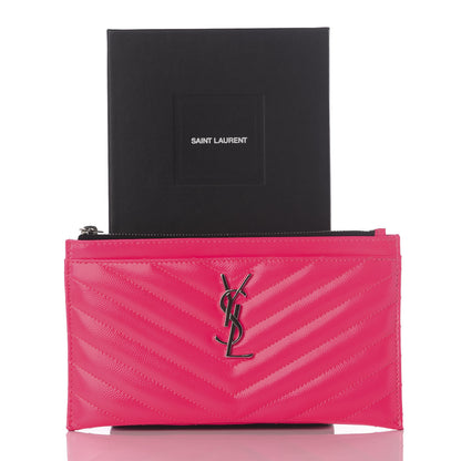Saint Laurent Patent Grain De Poudre Matelasse Chevron Monogram Bill Pouch Neon Pink 7 of 7
