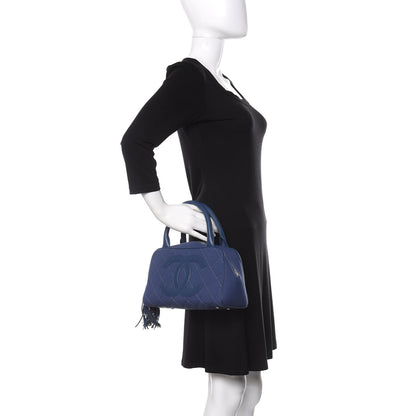 Chanel Canvas Quilted Small Tassel Bowler Blue 2 of 10