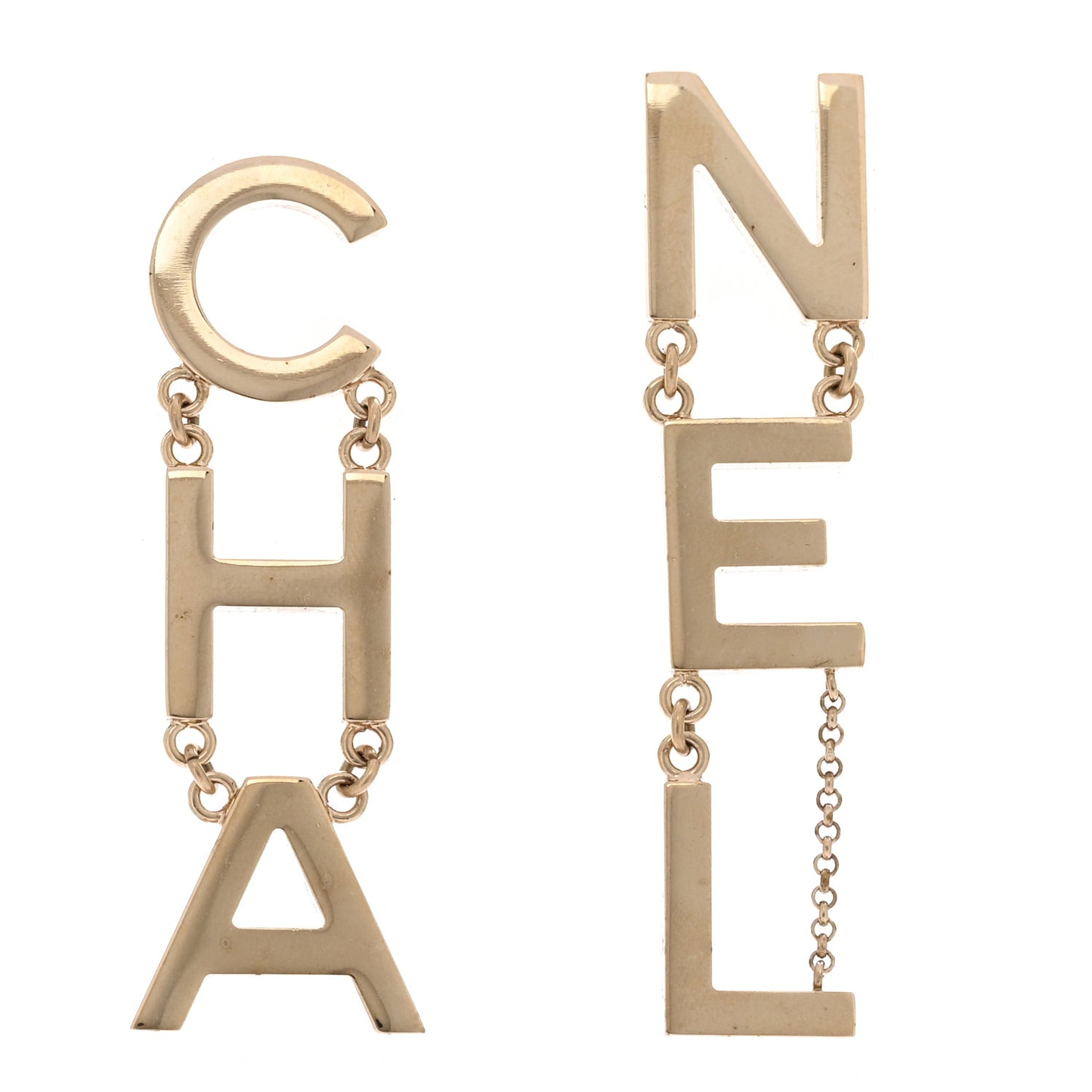 Metal Cha-Nel Logo Drop Earrings Gold
