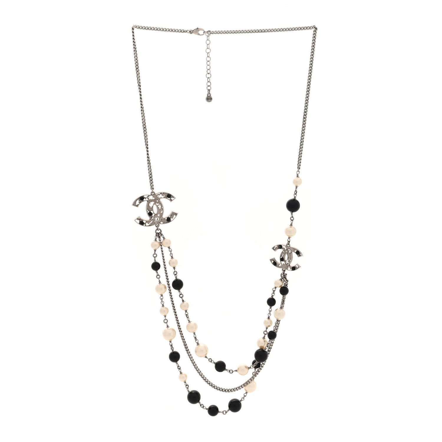 Chanel Pearl Enamel Beaded CC Long Necklace Black White Gold 2 of 4