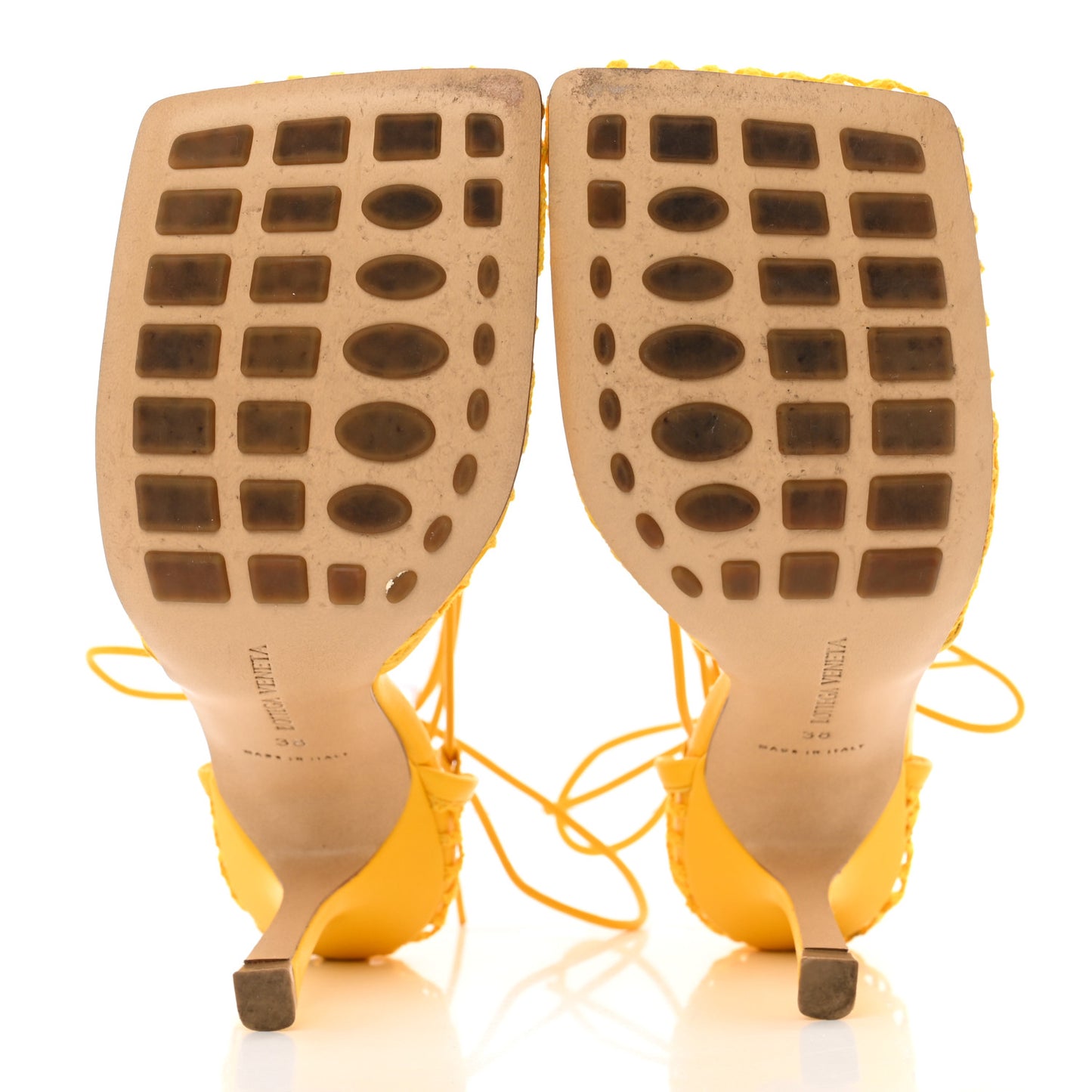 Mesh Nappa Stretch Ankle Tie Sandals 38 Egg Yolk 38