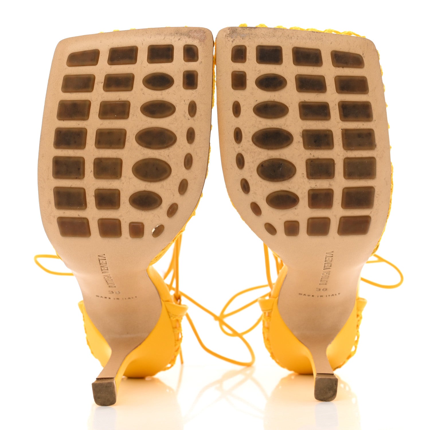 Bottega Veneta Mesh Nappa Stretch Ankle Tie Sandals 38 Egg Yolk 38 5 of 20