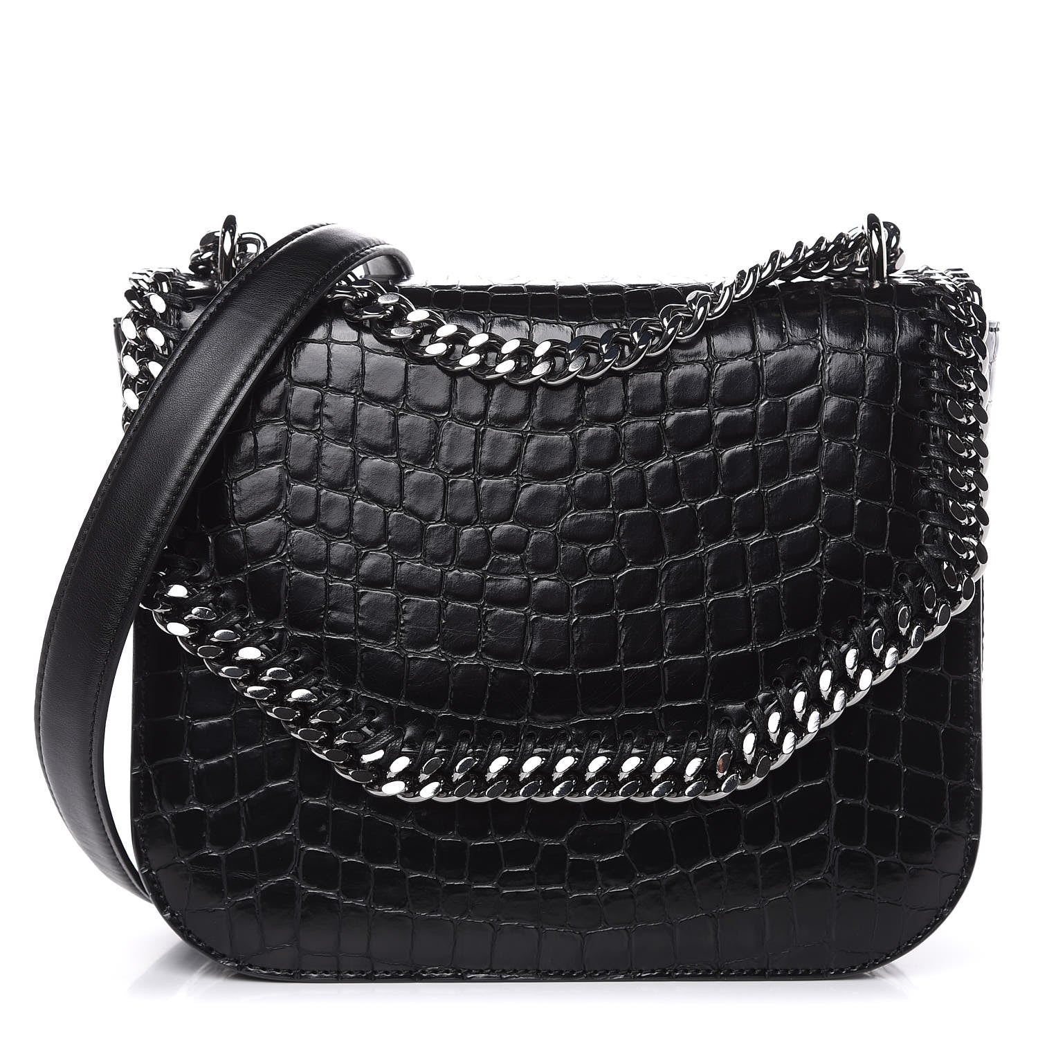 Stella McCartney Embossed Crocodile Effect Medium Falabella Box Shoulder Bag Black 1 of 8