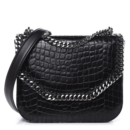 Stella McCartney Embossed Crocodile Effect Medium Falabella Box Shoulder Bag Black 1 of 8