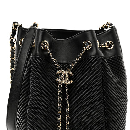 Chanel Lambskin Chevron Drawstring Bag Black 5 of 10