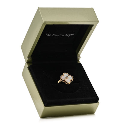 Van Cleef & Arpels 18K Yellow Gold Diamond Mother of Pearl Vintage Alhambra Ring 49 4.75 6 of 6