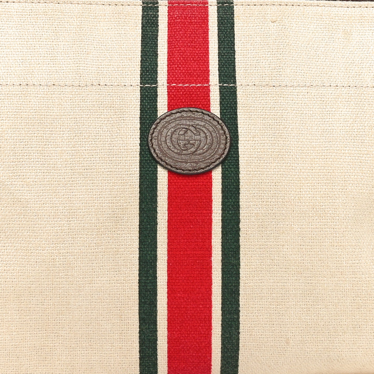 Linen Heavy Canvas Textured Dollar Calfskin Web Interlocking G Pouch Beige Brown