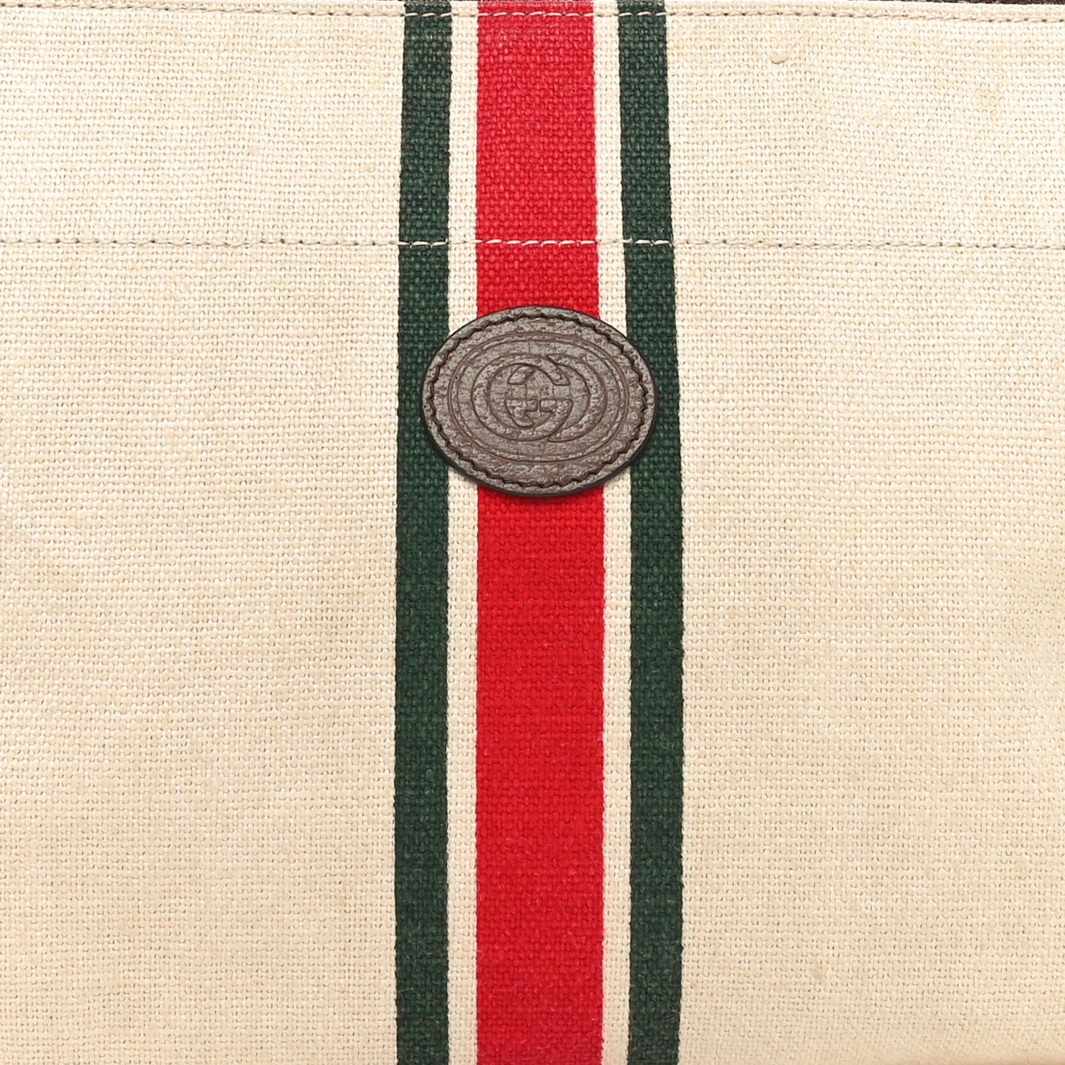 Gucci Linen Heavy Canvas Textured Dollar Calfskin Web Interlocking G Pouch Beige Brown 8 of 10