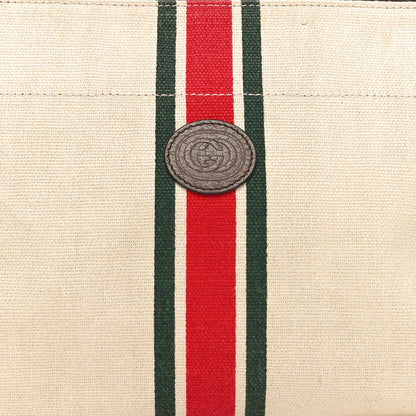 Gucci Linen Heavy Canvas Textured Dollar Calfskin Web Interlocking G Pouch Beige Brown 8 of 10