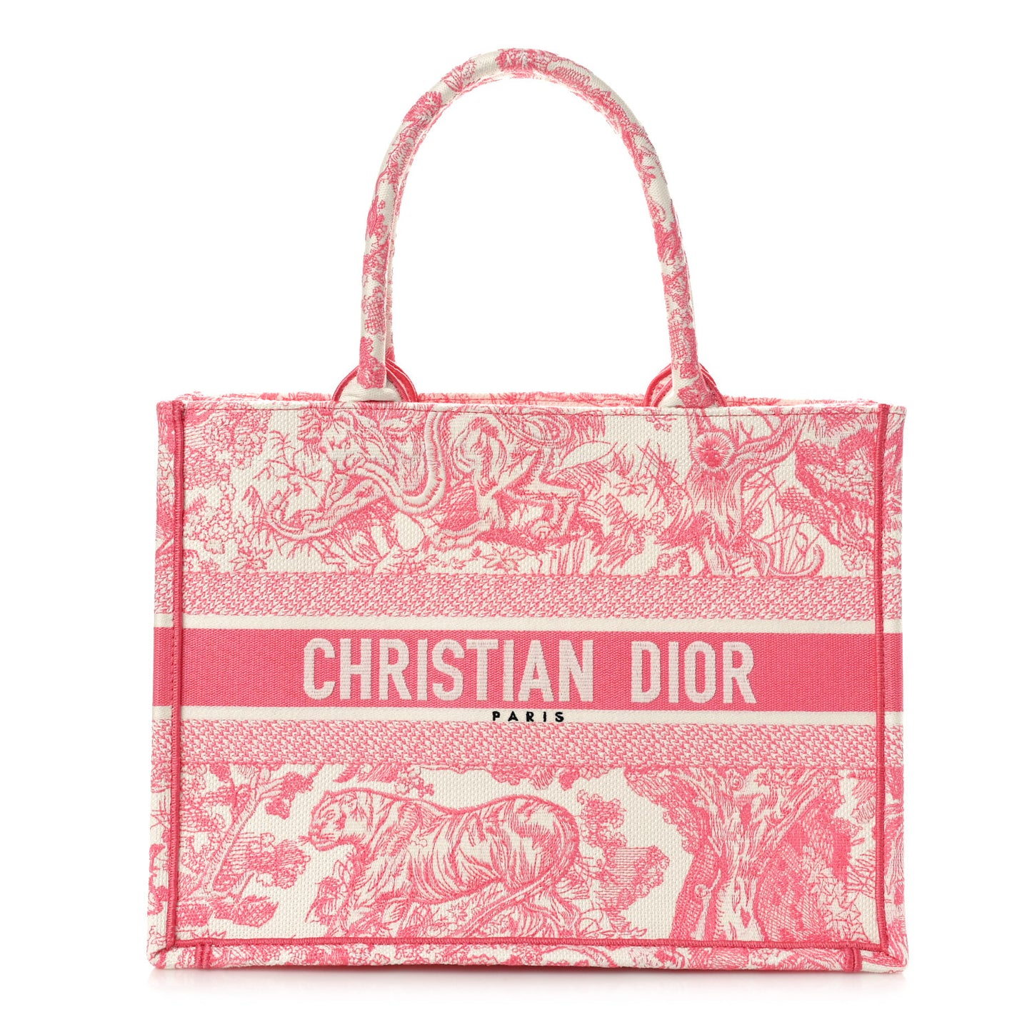 Canvas Embroidered Medium Dioriviera Toile De Jouy Book Tote Peony Pink