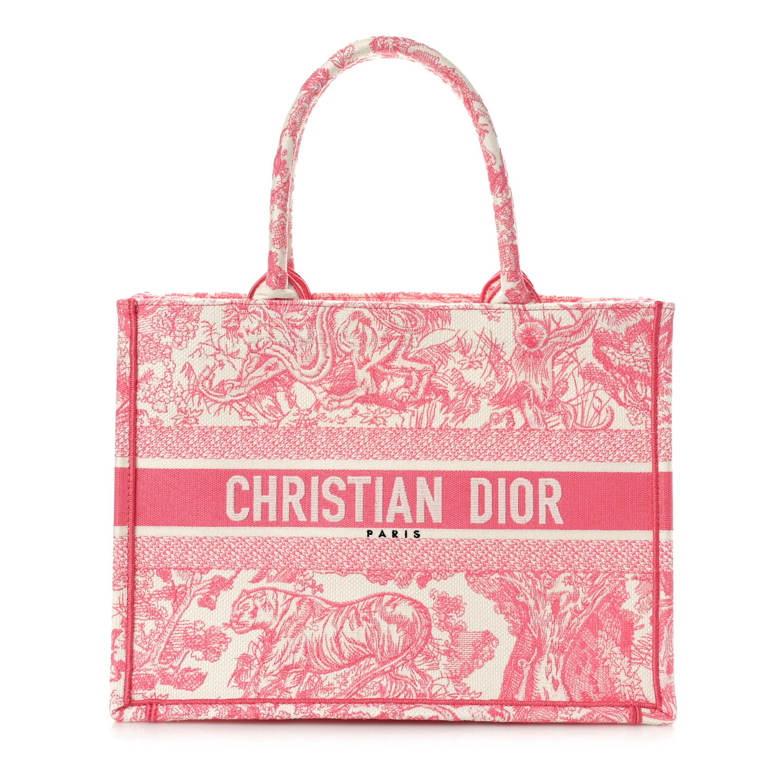 Christian Dior Canvas Embroidered Medium Dioriviera Toile De Jouy Book Tote Peony Pink 1 of 10