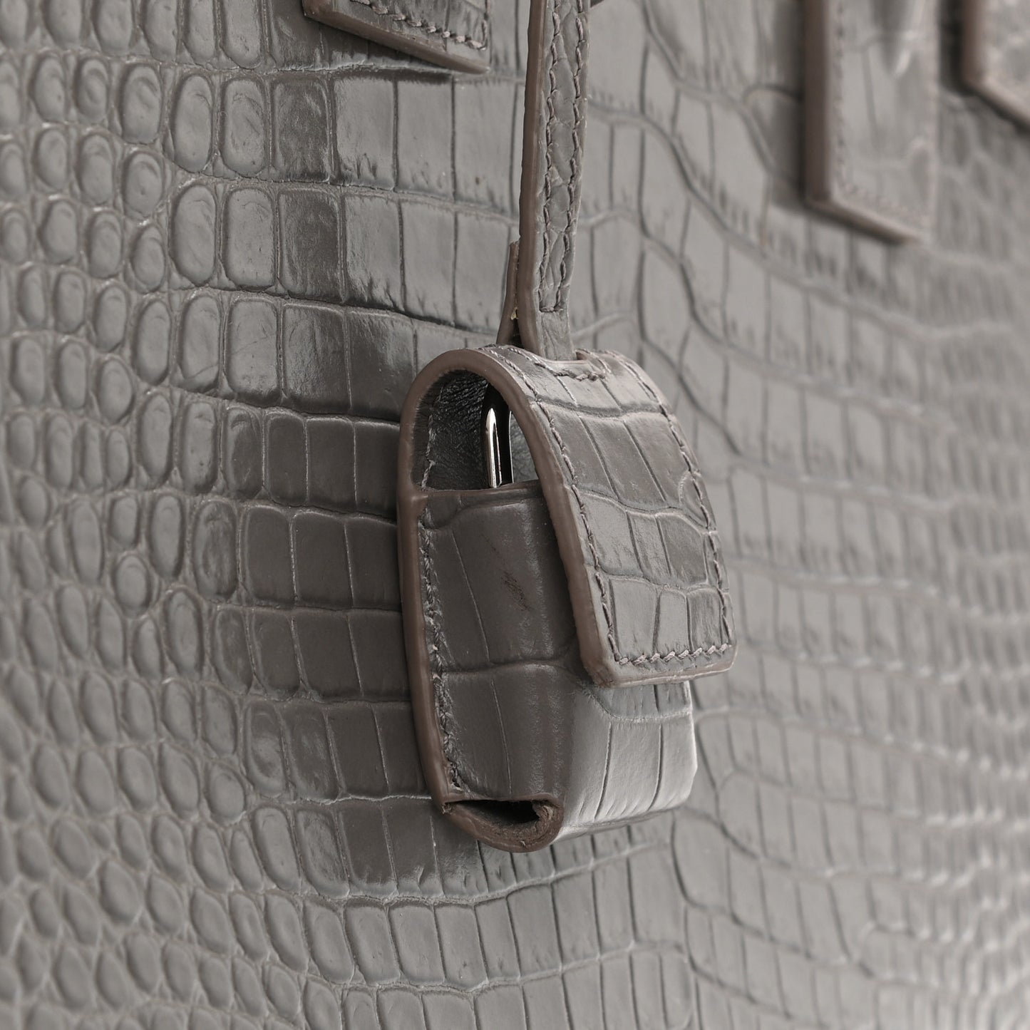 Calfskin Crocodile Embossed Baby Sac De Jour Fog