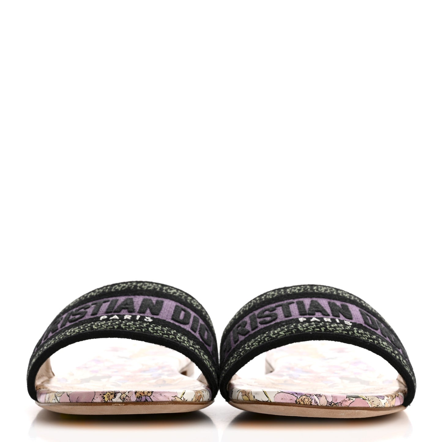 Canvas Embroidered 4 Saisons Dway Flat Slide Sandals 41 Lilac