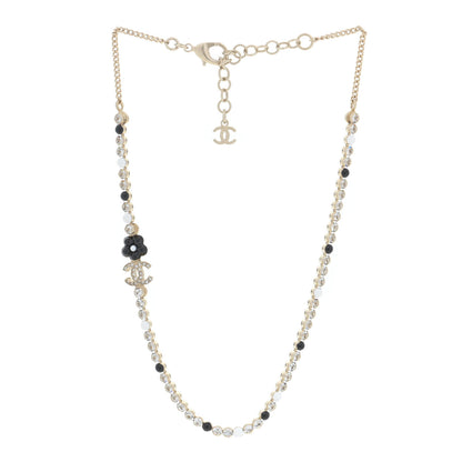 Chanel Crystal Pearl Glass Beaded CC Short Necklace Gold White Black 2 of 5