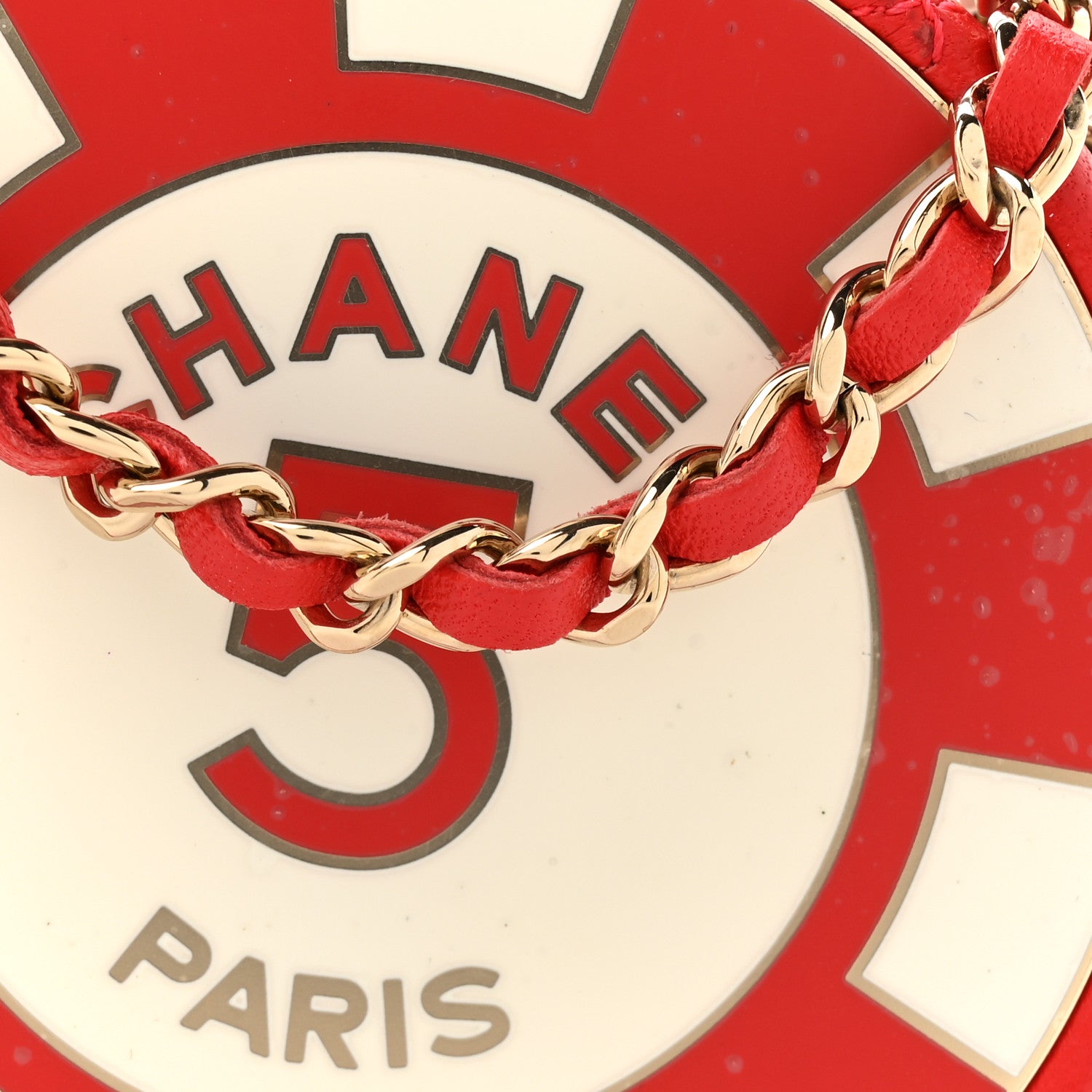 Chanel Lambskin Enamel Quilted Round Poker Chip Clutch With Chain Red White 8 of 11