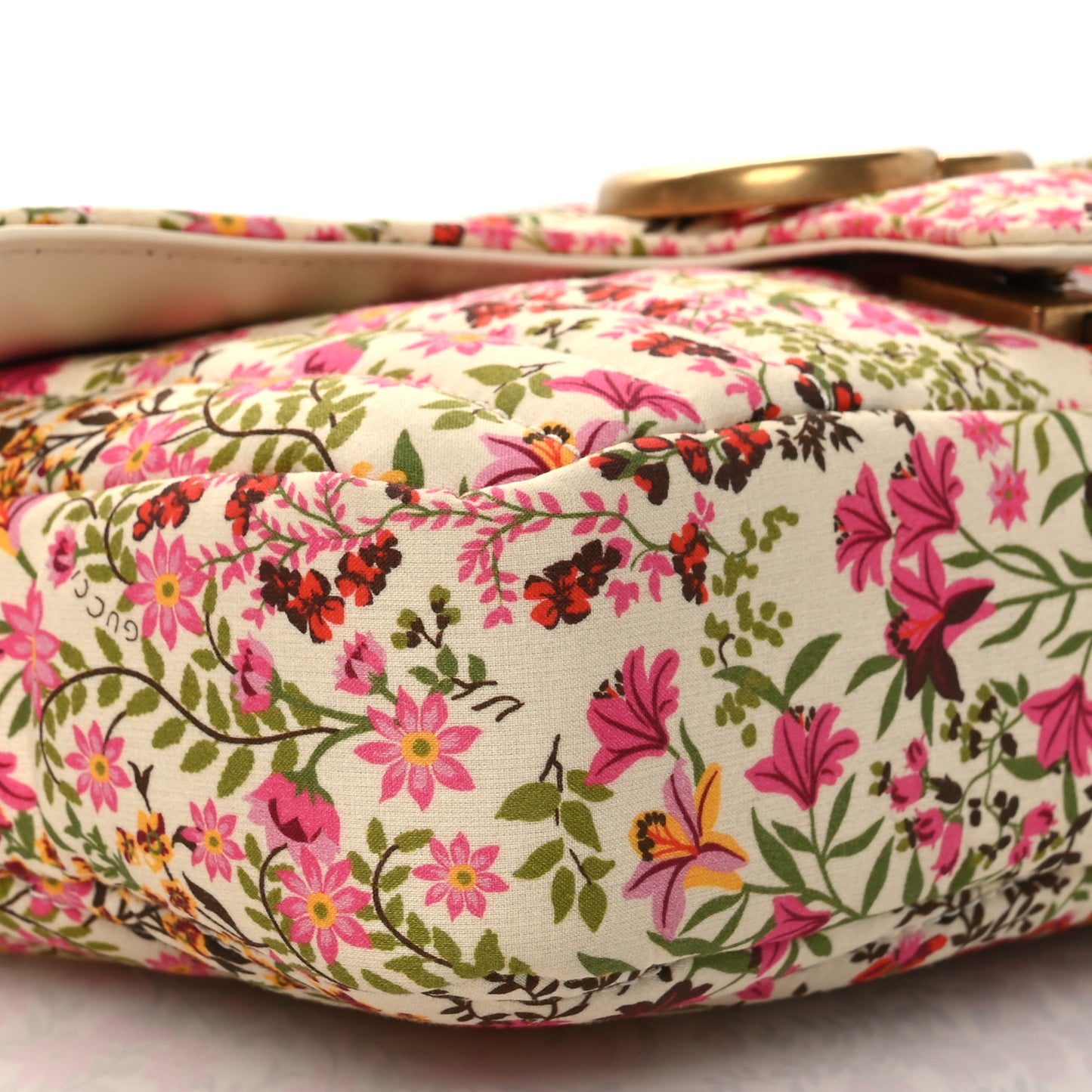Cotton Calfskin Matelasse Floral Print Small GG Marmont Shoulder Bag Ivory Pink