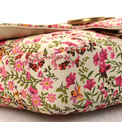Gucci Cotton Calfskin Matelasse Floral Print Small GG Marmont Shoulder Bag Ivory Pink 9 of 10