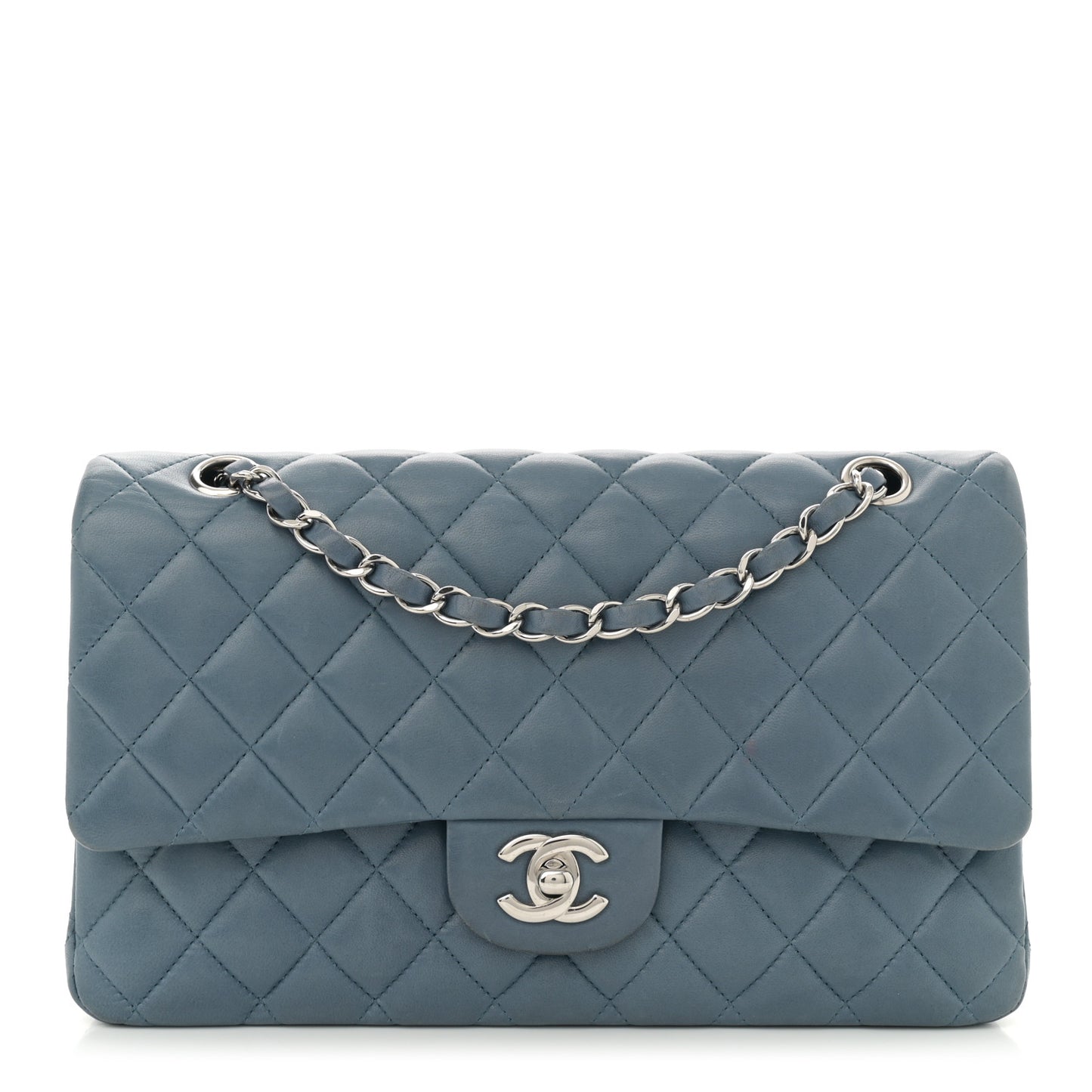 Lambskin Quilted Medium Double Flap Blue