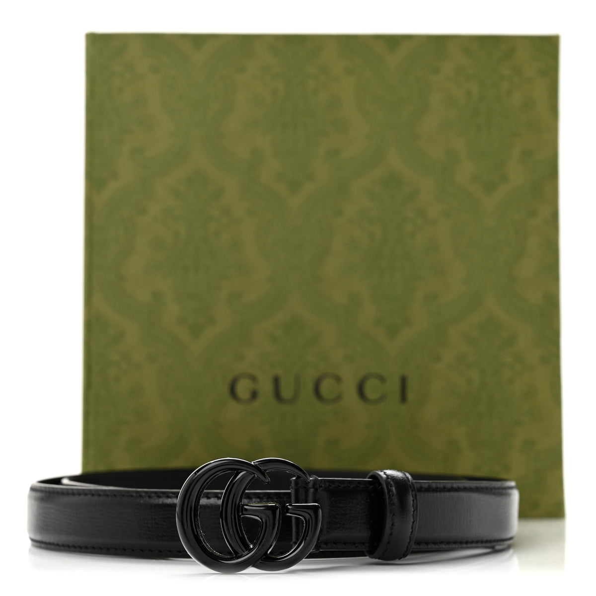 Gucci Azalea Calfskin Enamel Monochrome Double G 20mm Belt 80 32 Black 7 of 7
