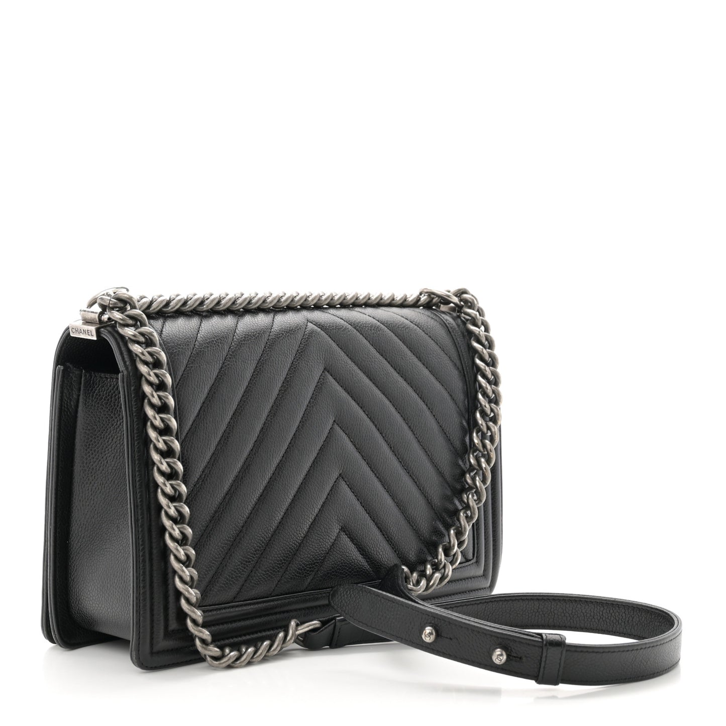 Caviar Chevron Quilted New Medium Boy Flap Black