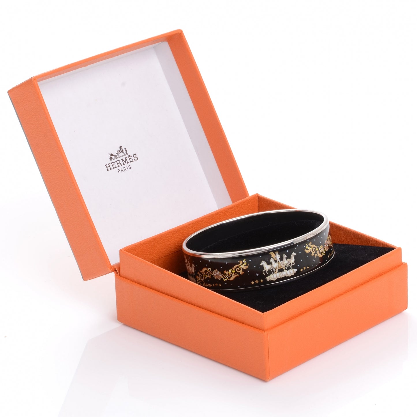 Enamel Printed Horses Wide Bracelet 70 Black