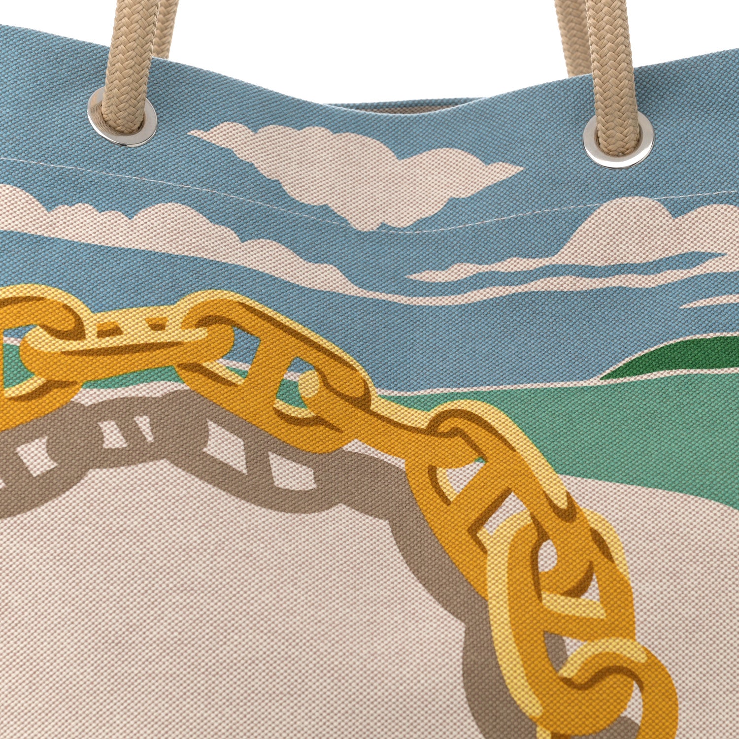 Hermes H Canvas Printed Escale A La Plage Beach Bag Or 8 of 10