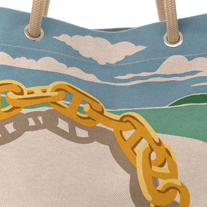 Hermes H Canvas Printed Escale A La Plage Beach Bag Or 8 of 10
