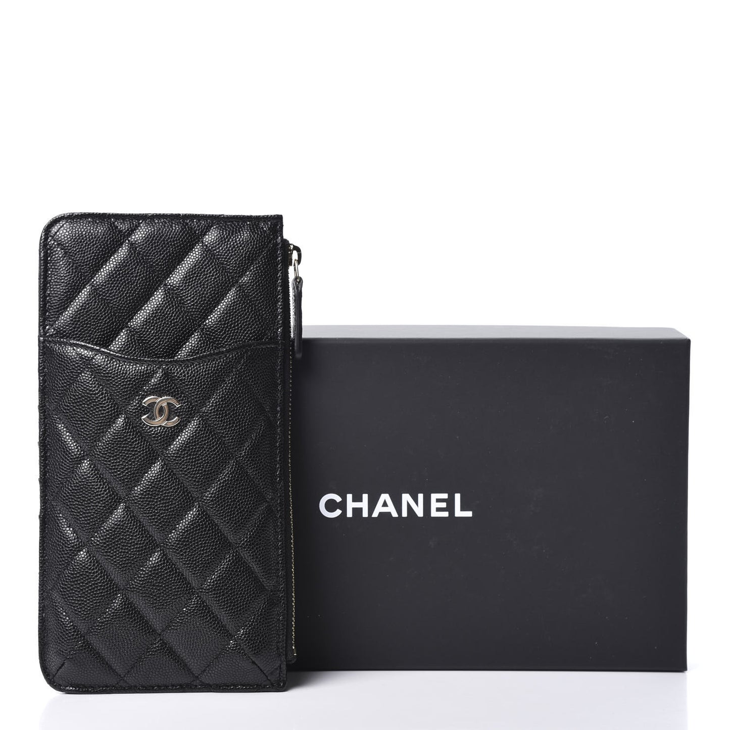 Caviar Quilted Classic Flat Wallet Pouch Black