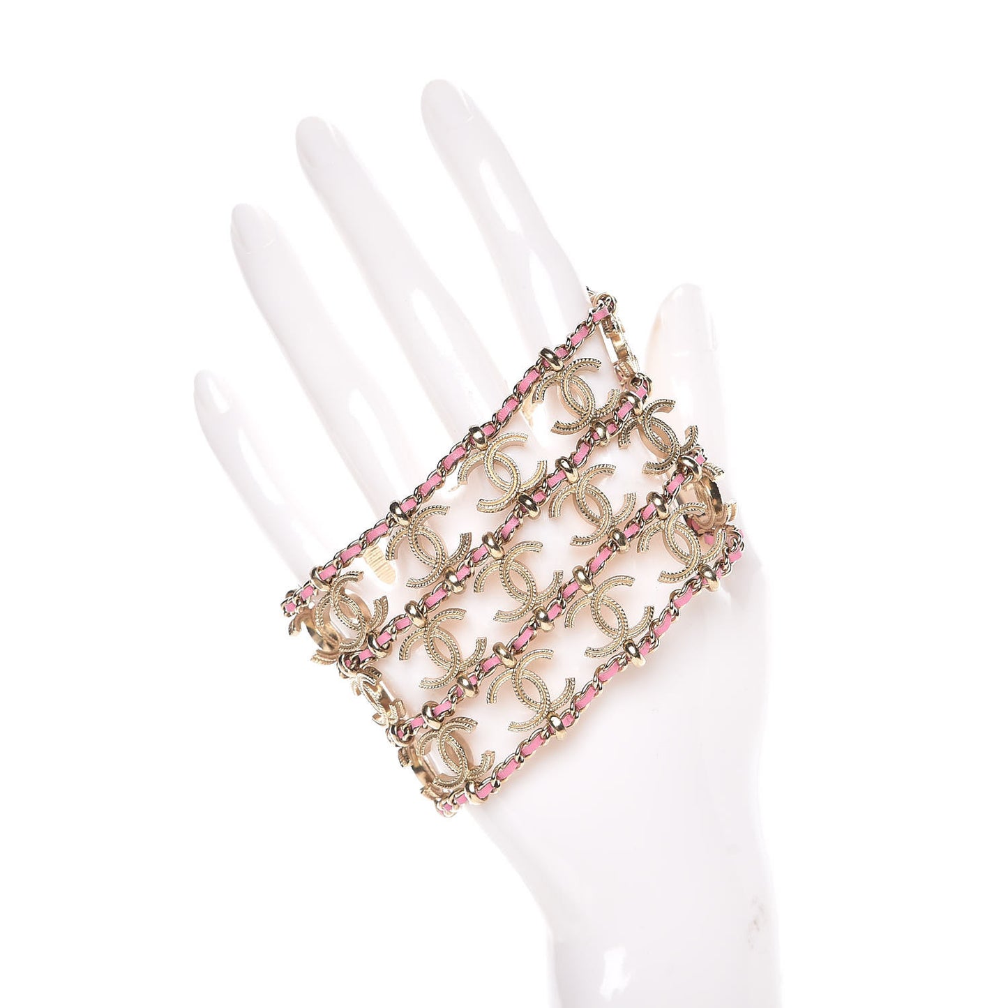 Metal Lambskin CC Chain Link Bracelet Gold Pink