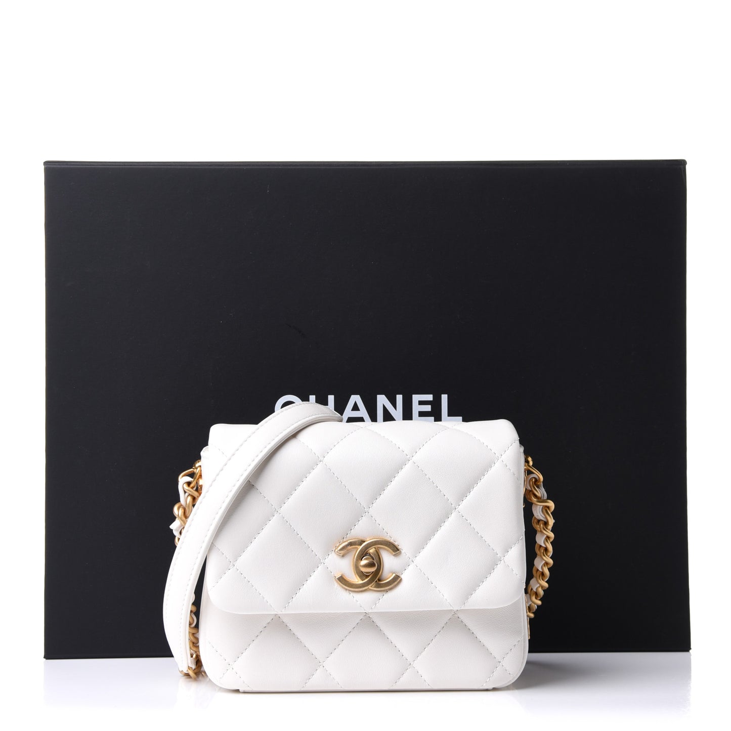 Lambskin Quilted Mini Side Note Flap White