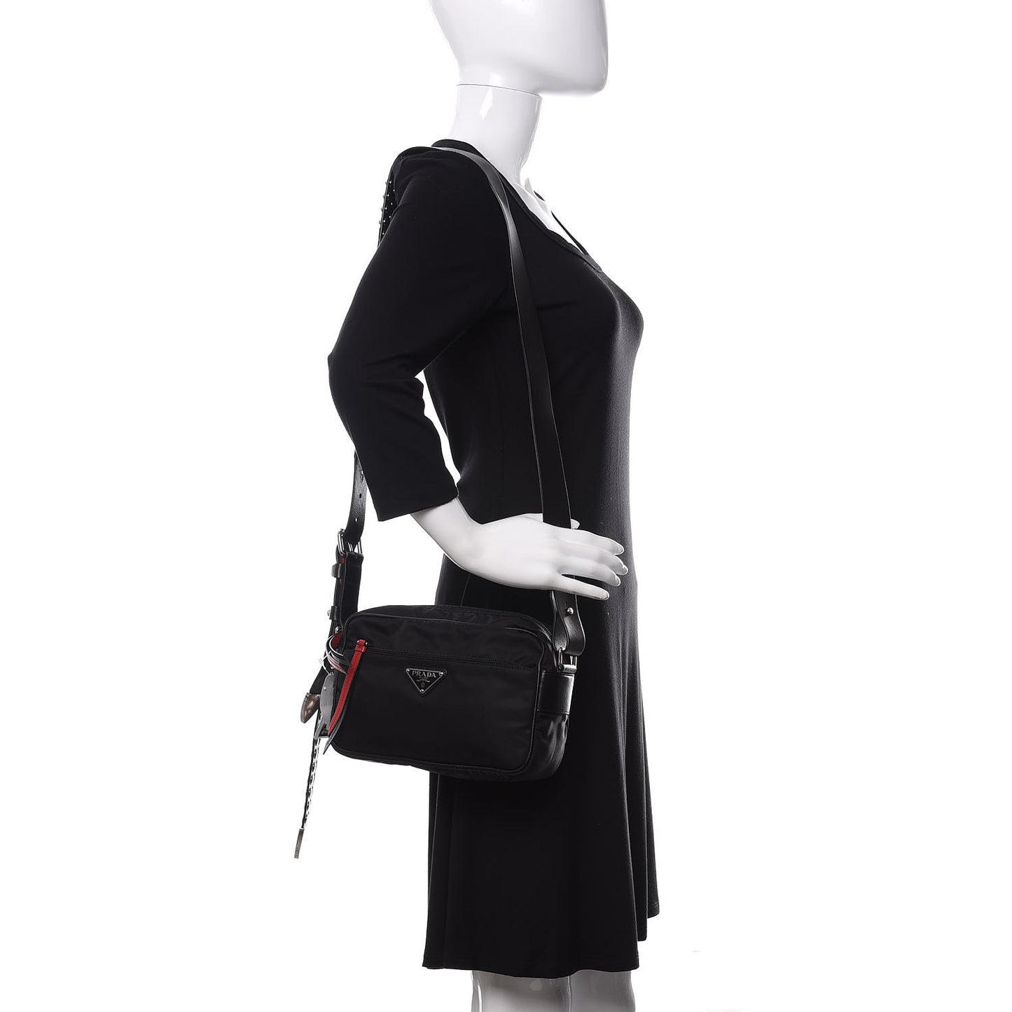 Tessuto Nylon Studded New Vela Shoulder Bag Black Fuoco