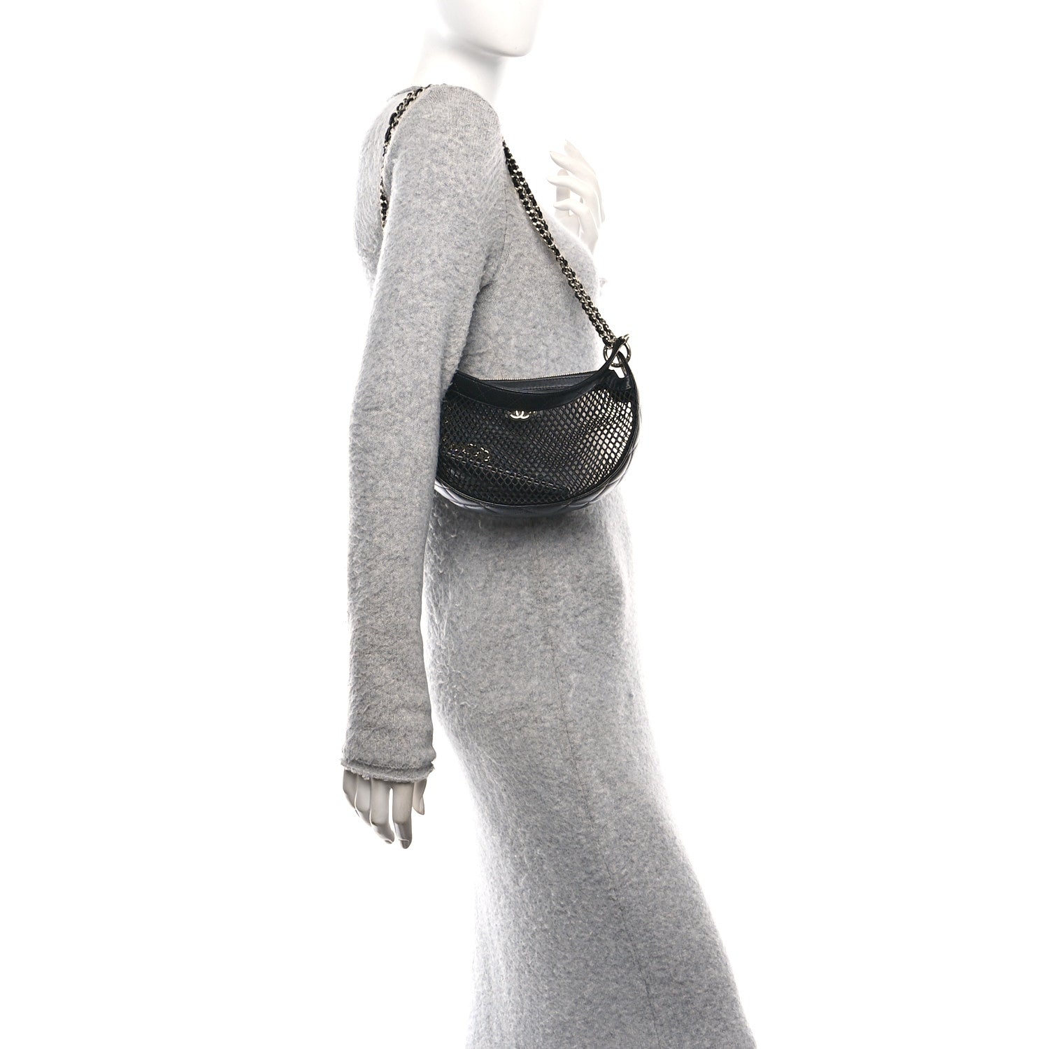 Chanel Mesh Shiny Lambskin Chain Hobo Black 2 of 11