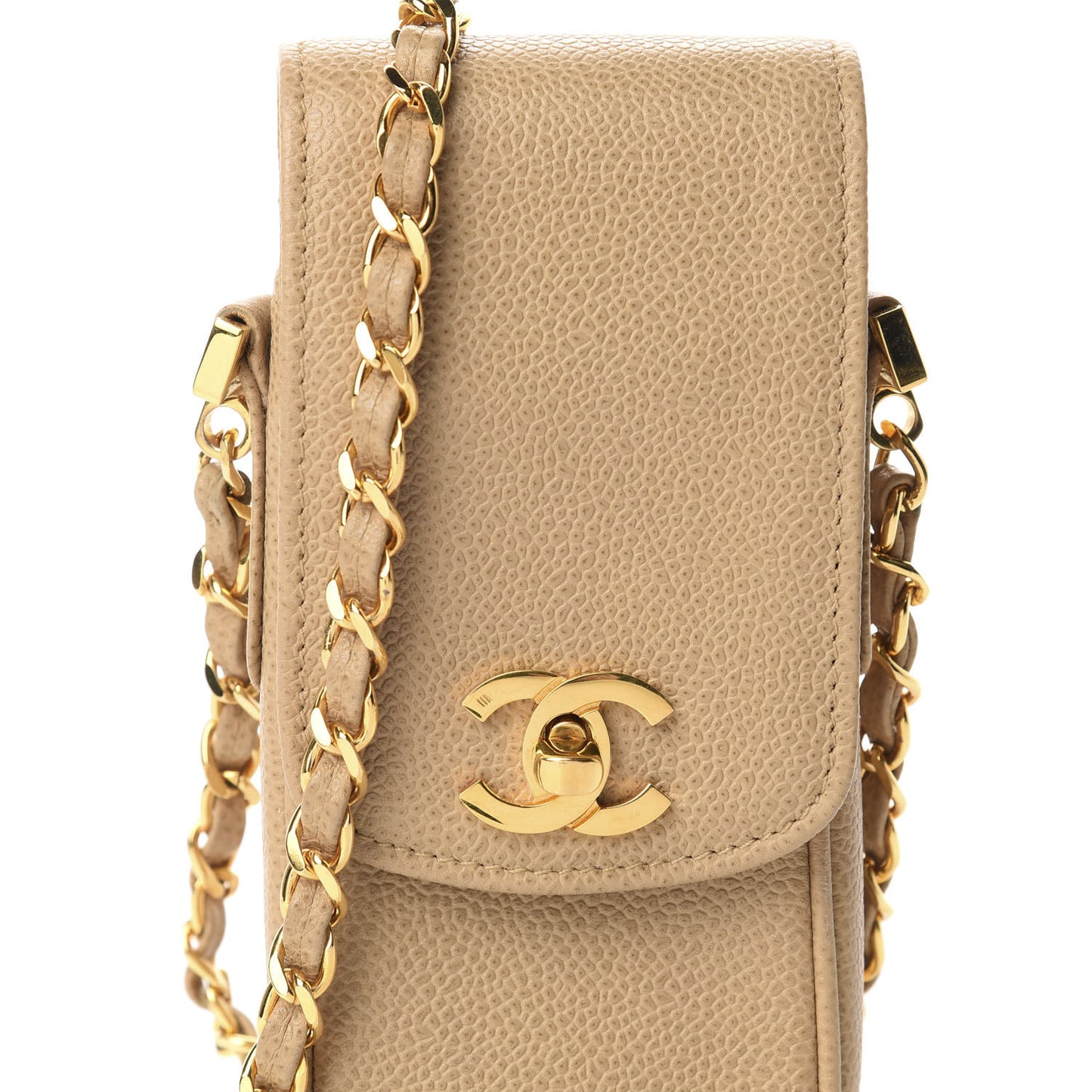 Caviar Phone Holder Crossbody Beige