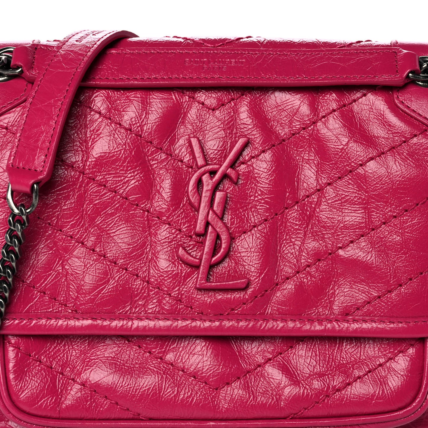 Crinkled Calfskin Matelasse Monogram Baby Niki Chain Satchel Freesia