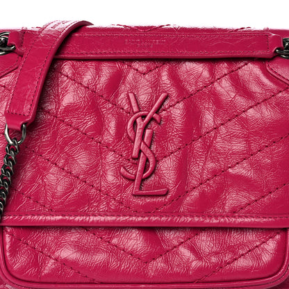 Saint Laurent Crinkled Calfskin Matelasse Monogram Baby Niki Chain Satchel Freesia 8 of 10