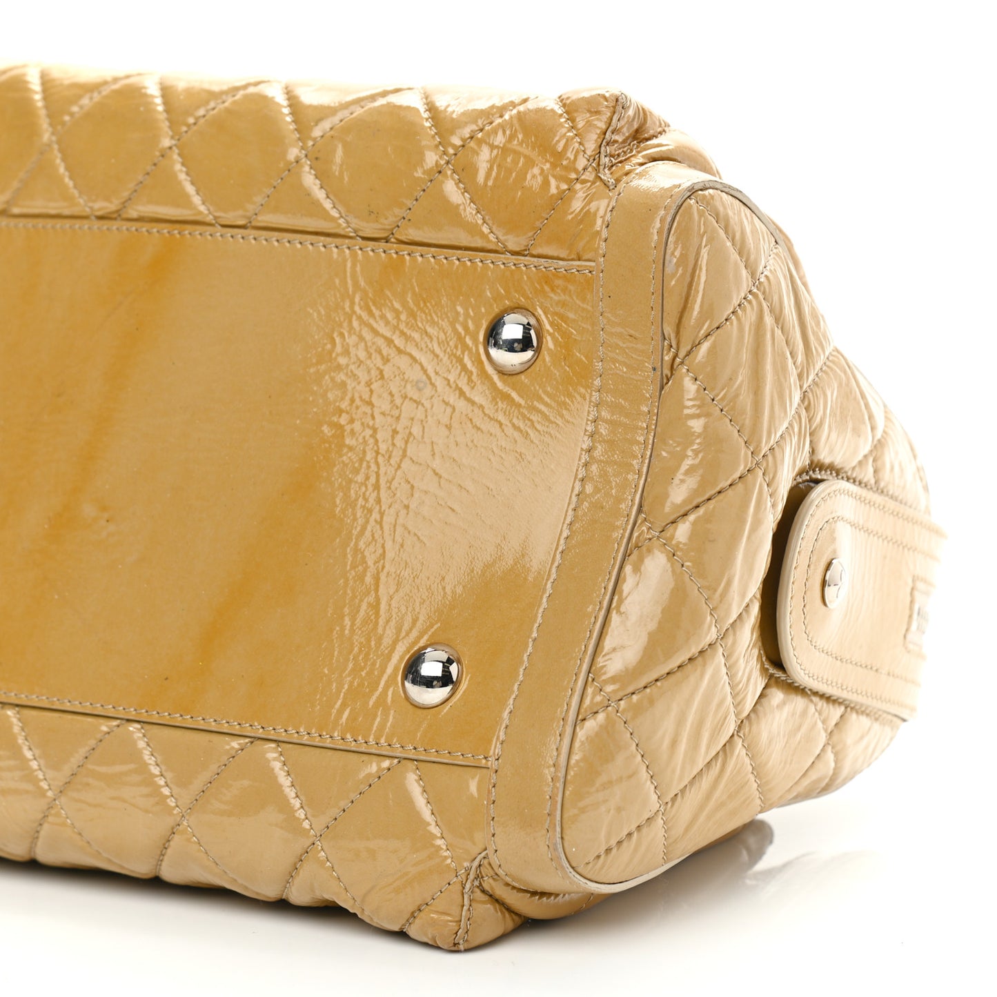 Patent Quilted Day Glo Flap Bag Beige