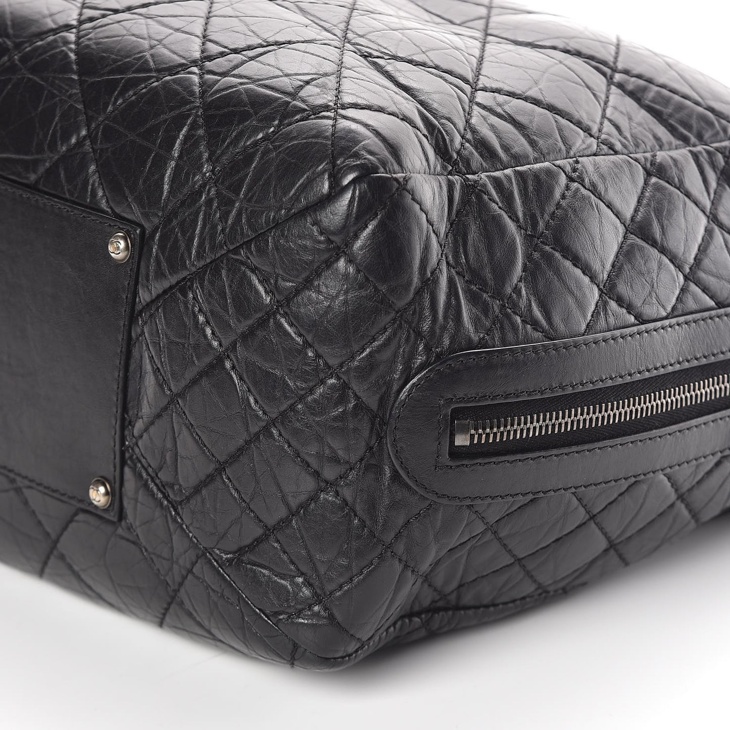 Aged Calfskin Quilted Large Secret Tag Bowling Bag Black