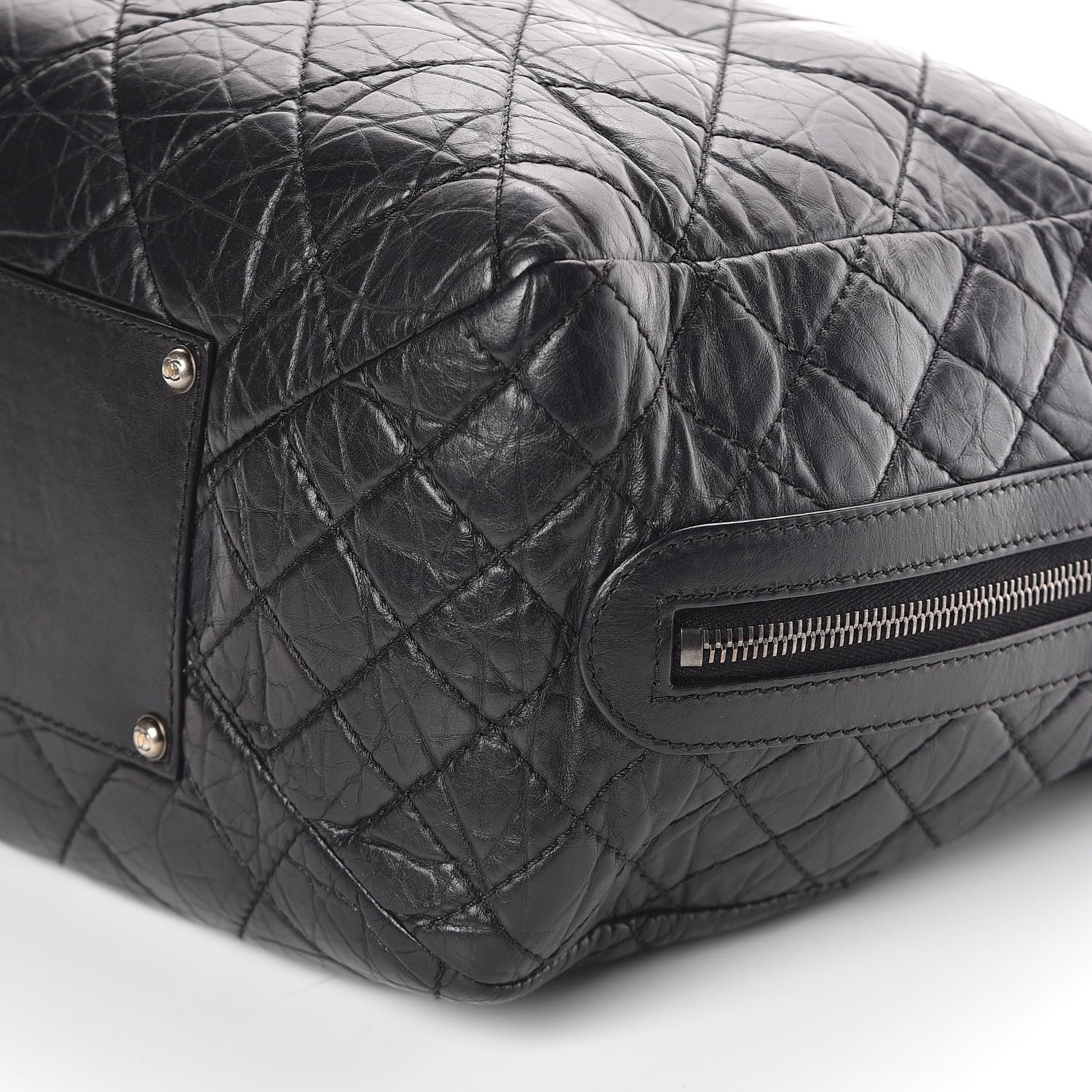 Chanel Aged Calfskin Quilted Large Secret Tag Bowling Bag Black 11 of 13