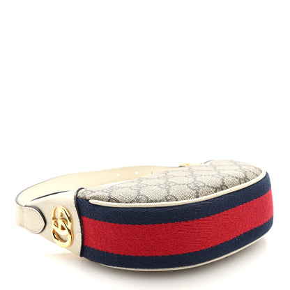 Gucci GG Supreme Monogram Textured Dollar Calfskin Web Mini Ophidia Half Moon Hobo Beige Ebony Mystic White 4 of 10