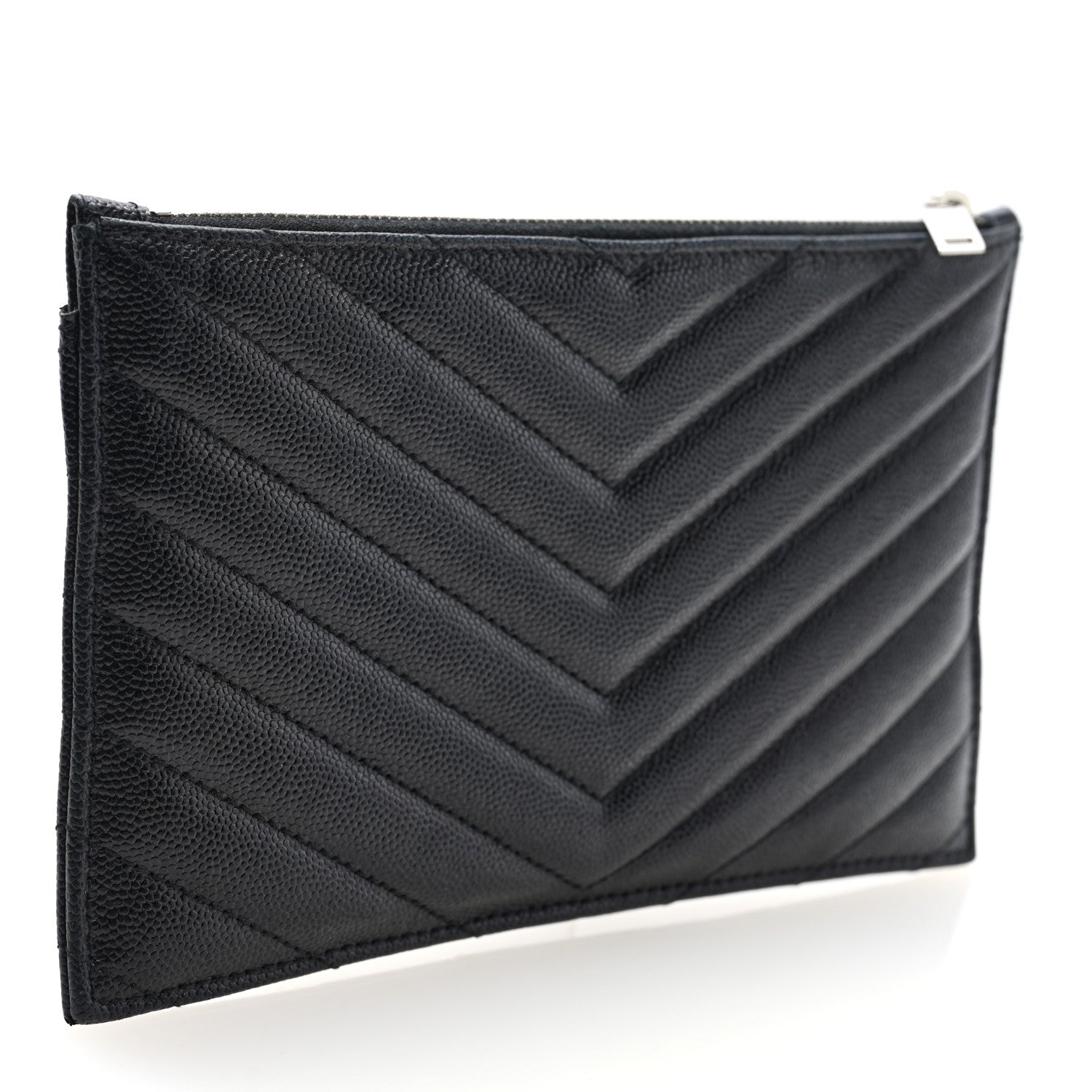 Saint Laurent Grain De Poudre Chevron Monogram Bill Pouch Black 3 of 8