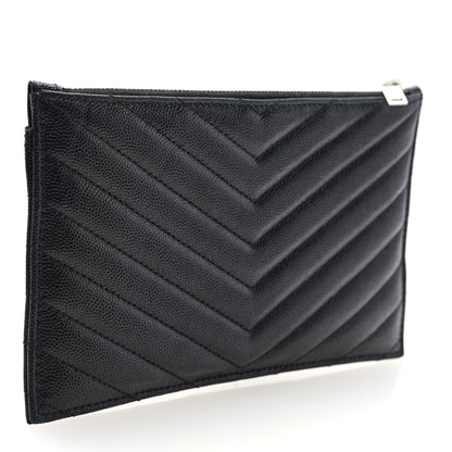 Saint Laurent Grain De Poudre Chevron Monogram Bill Pouch Black 3 of 8