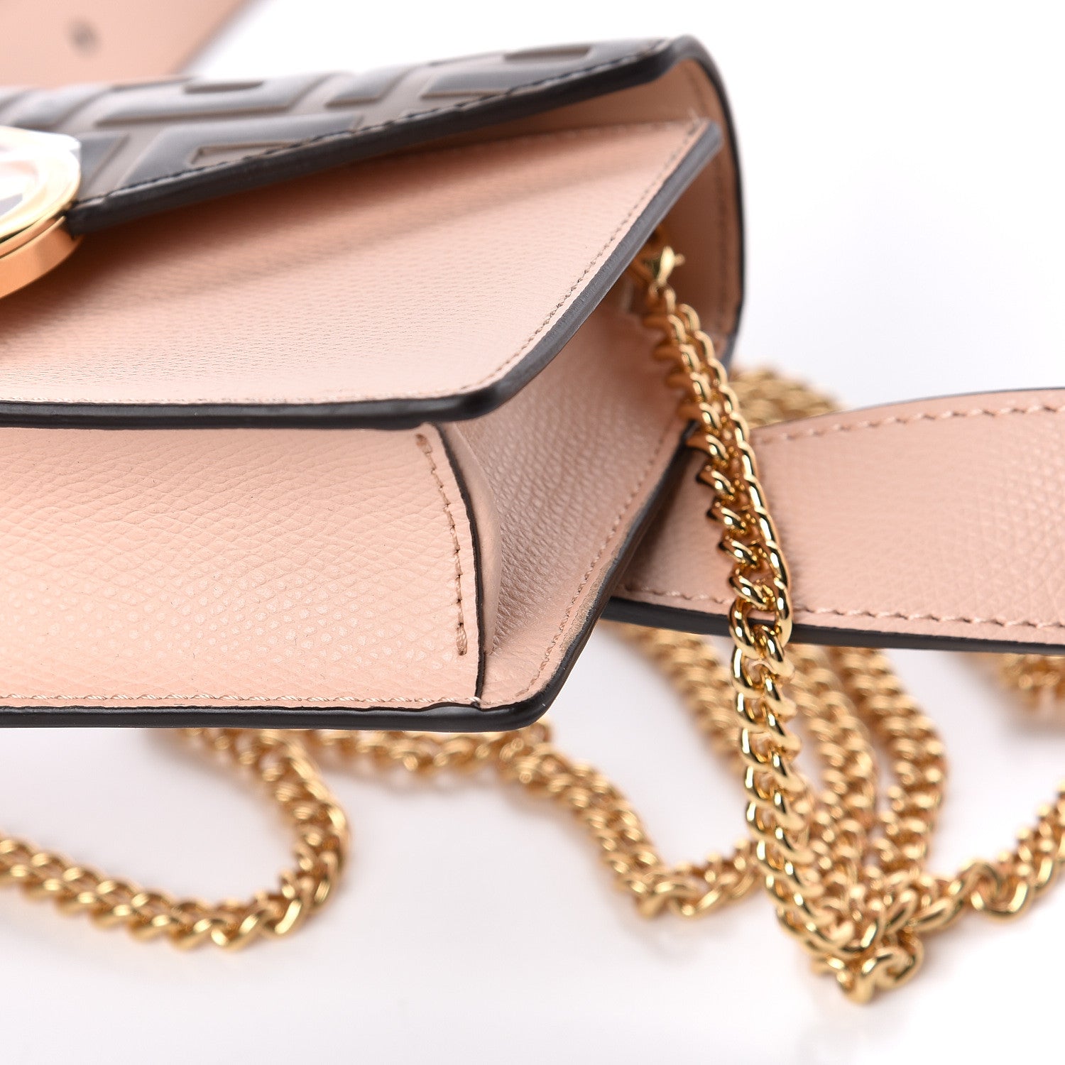 Fendi Vitello Cruise F is Fendi Bi-Color FF 1974 Embossed Envelope Belt Bag Maya Black Light Rose 9 of 11