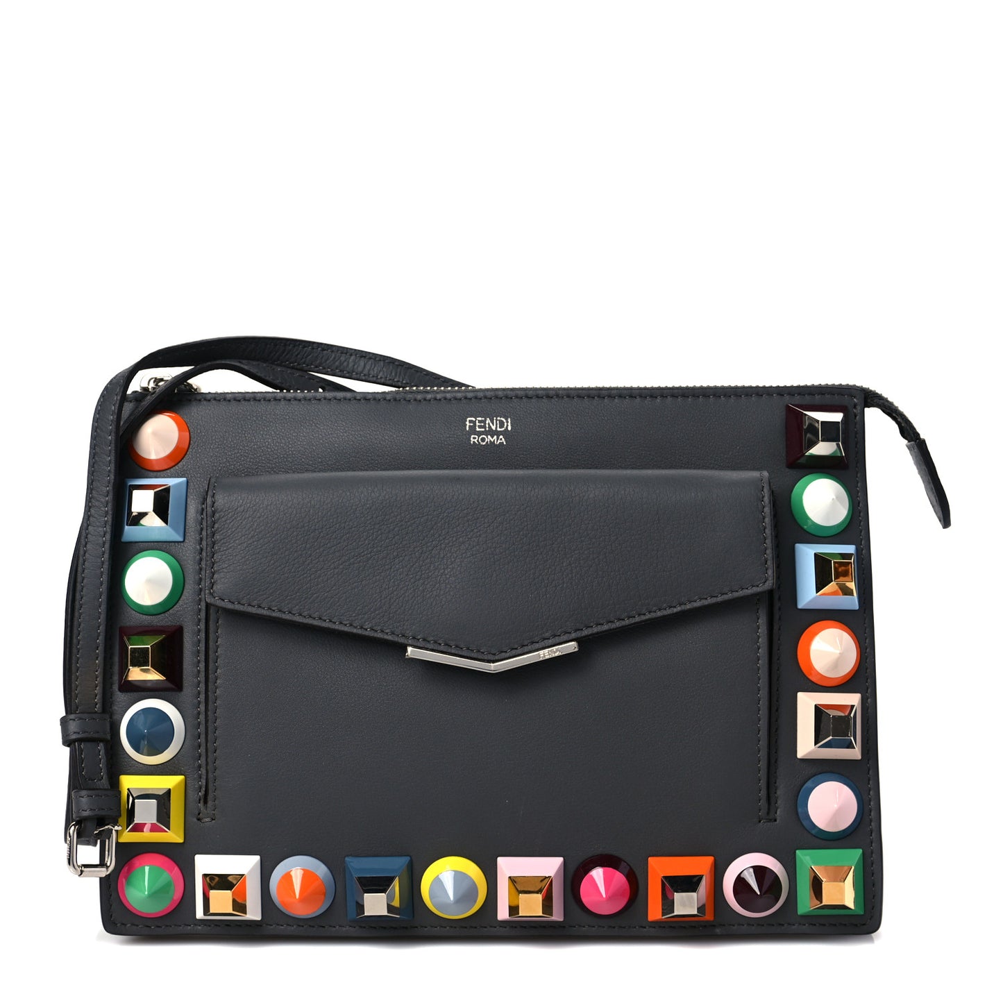 Vitello Dolce Studded Mini 2Jours Pouch Anthracite Multicolor