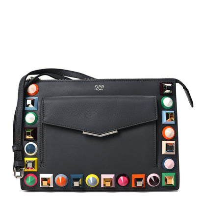 Fendi Vitello Dolce Studded Mini 2Jours Pouch Anthracite Multicolor 1 of 8