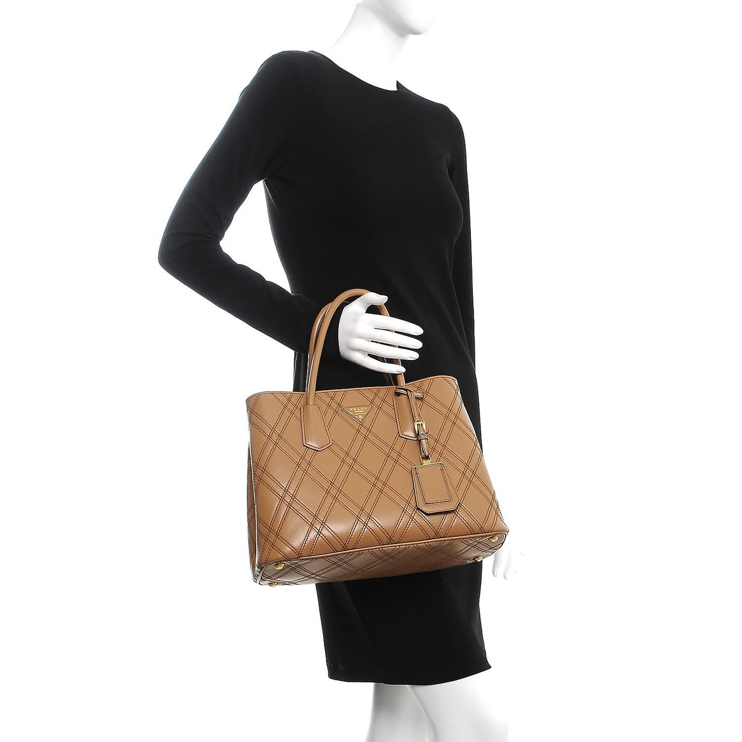 City Calf Quilted Large Double Bag Caramel