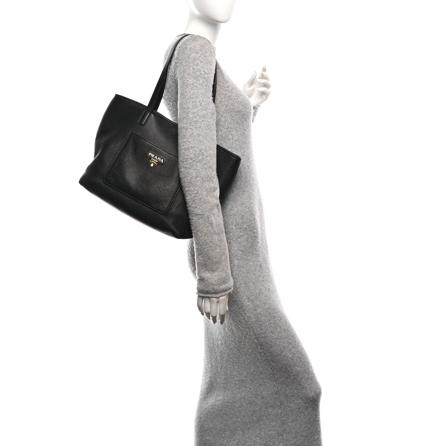 Vitello Daino Pocket Shopping Tote Black