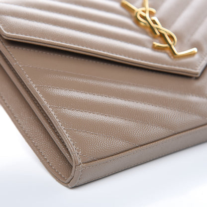 Saint Laurent Grain De Poudre Matelasse Chevron Monogram Chain Wallet Light Taupe 5 of 9