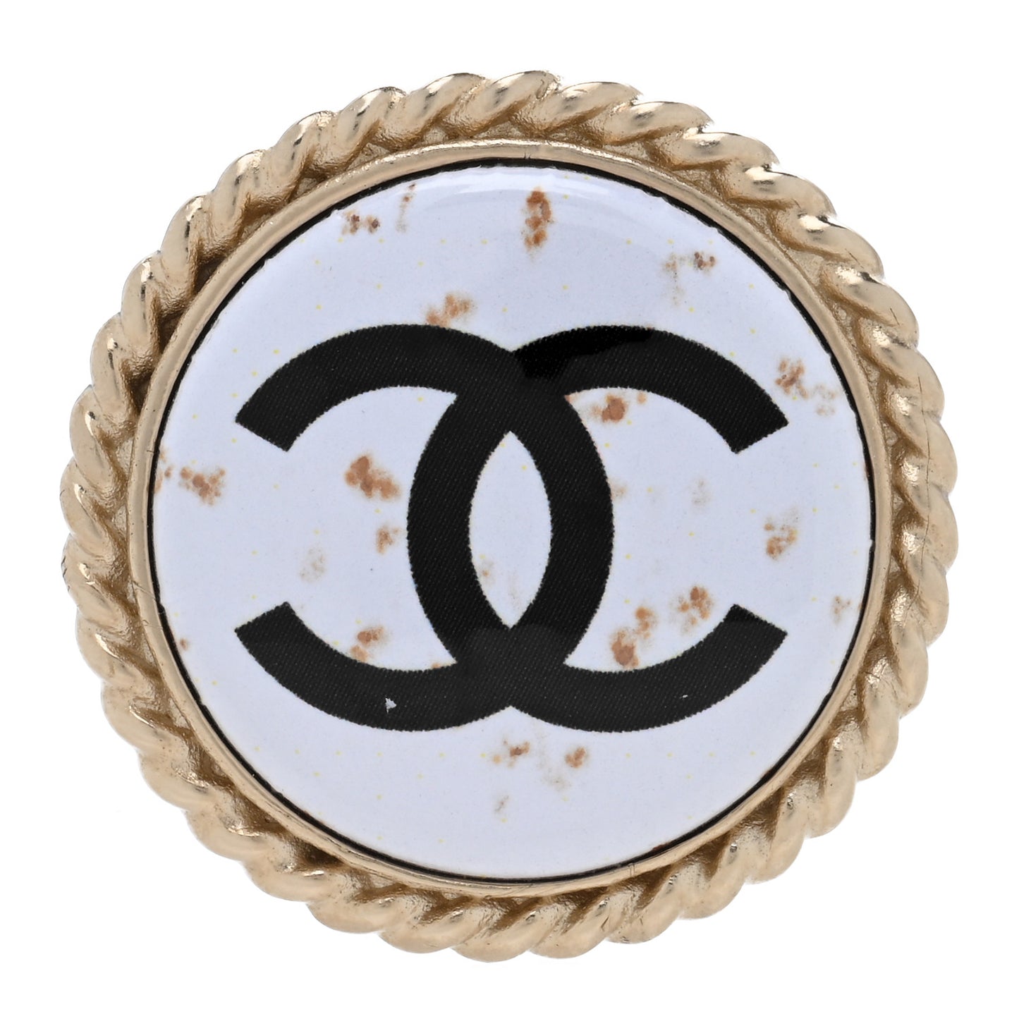 Logo Button Brooch White Black