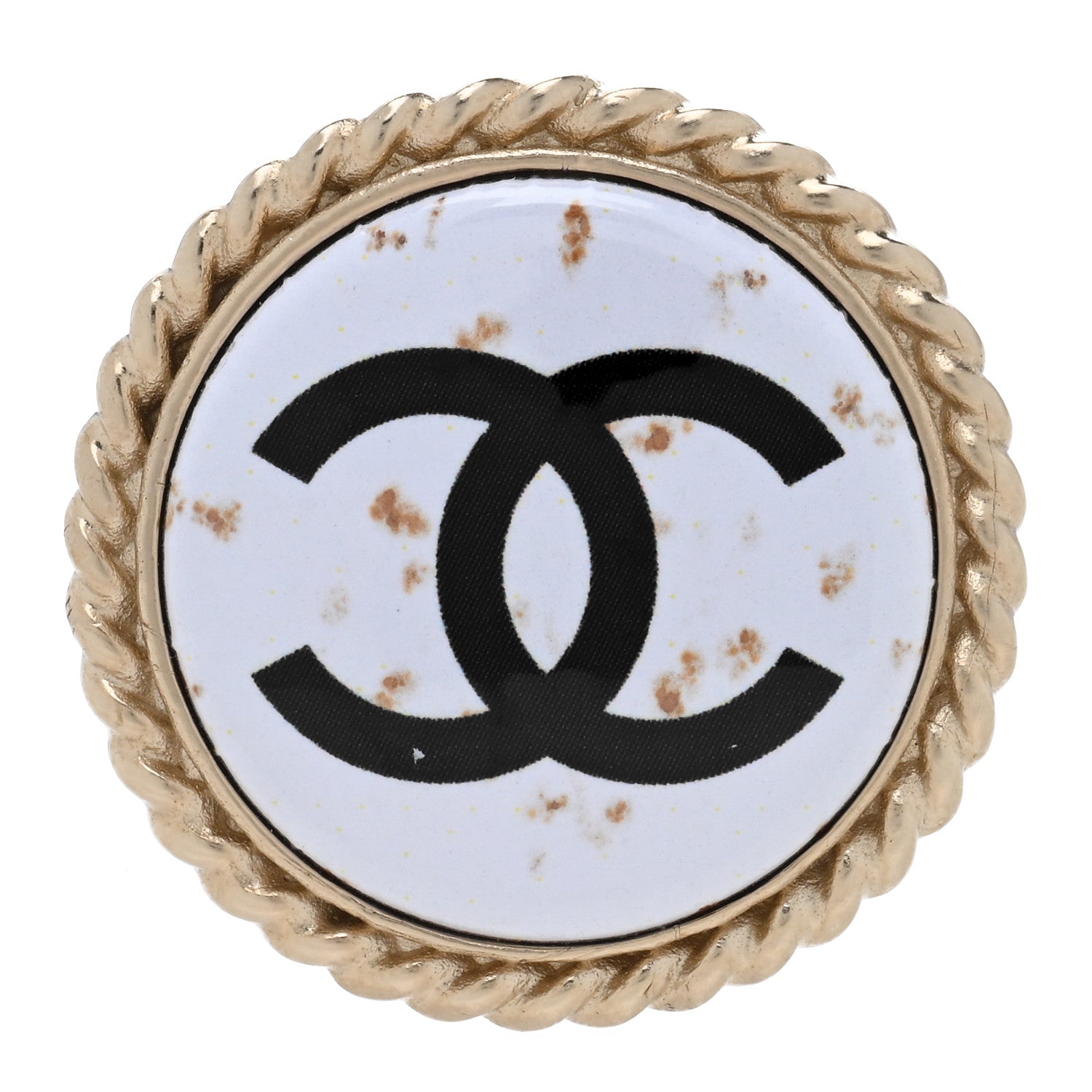 Chanel Logo Button Brooch White Black 1 of 4