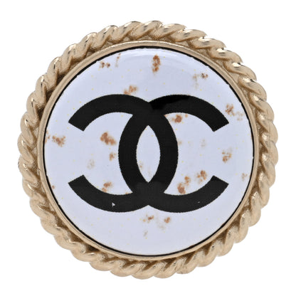 Chanel Logo Button Brooch White Black 1 of 4